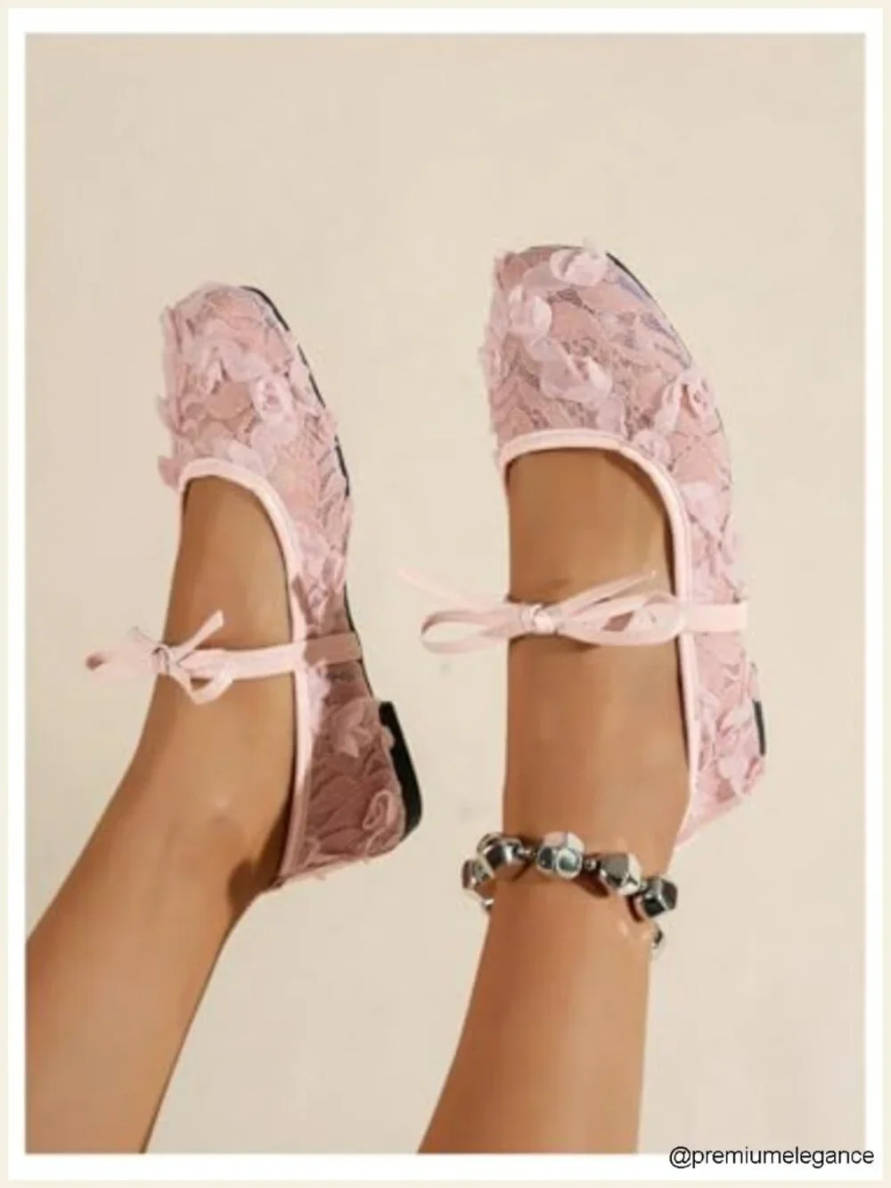 Women's Floral Lace Mesh Ballet Flats Comfortable Dressy Square Closed Toe Bow